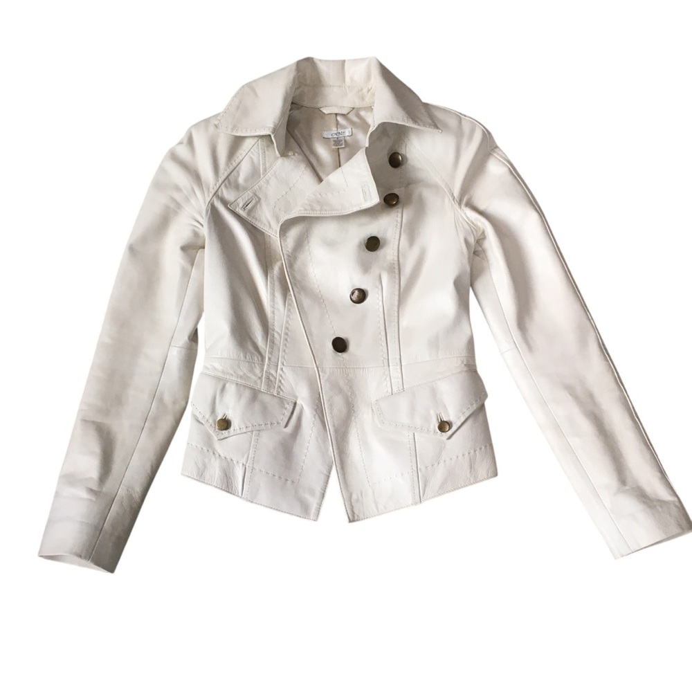 Cache 100% Leather Cream/Ivory Button Asymmetrical Jacket Jacket 2